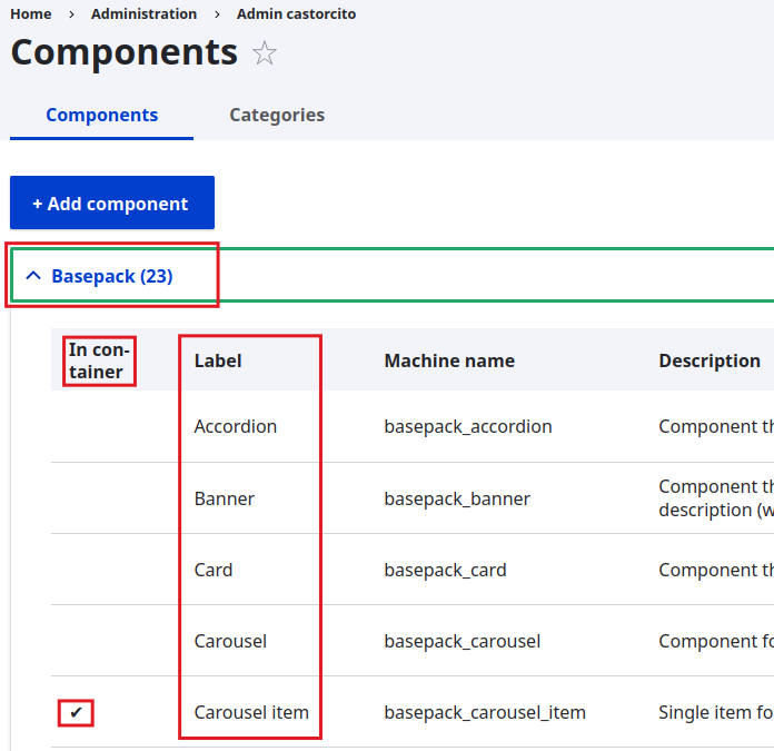 Basepack components