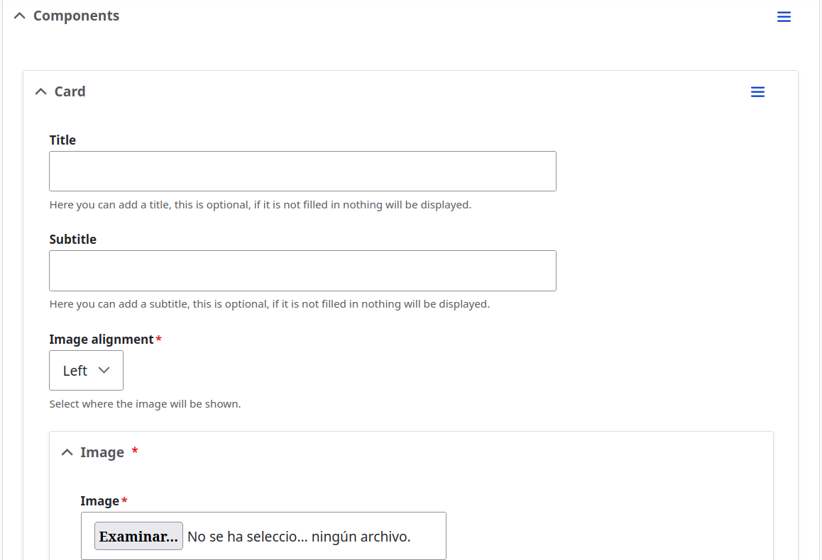 Card component fields